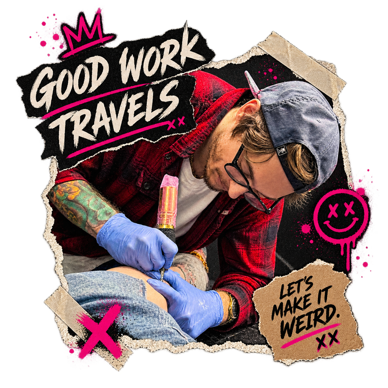 Slush doing a tattoo on tour nationwide tattoo travel and guest spot