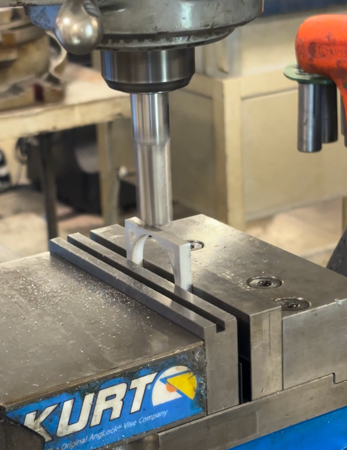 Fig 3. Face milling to take away the waterjet taper that were on our arm blocks