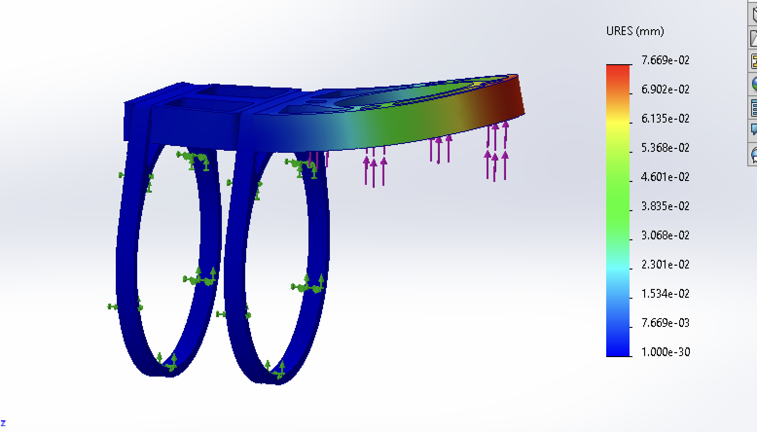 Fig 5. Deflection plot for 2025 motor mount design