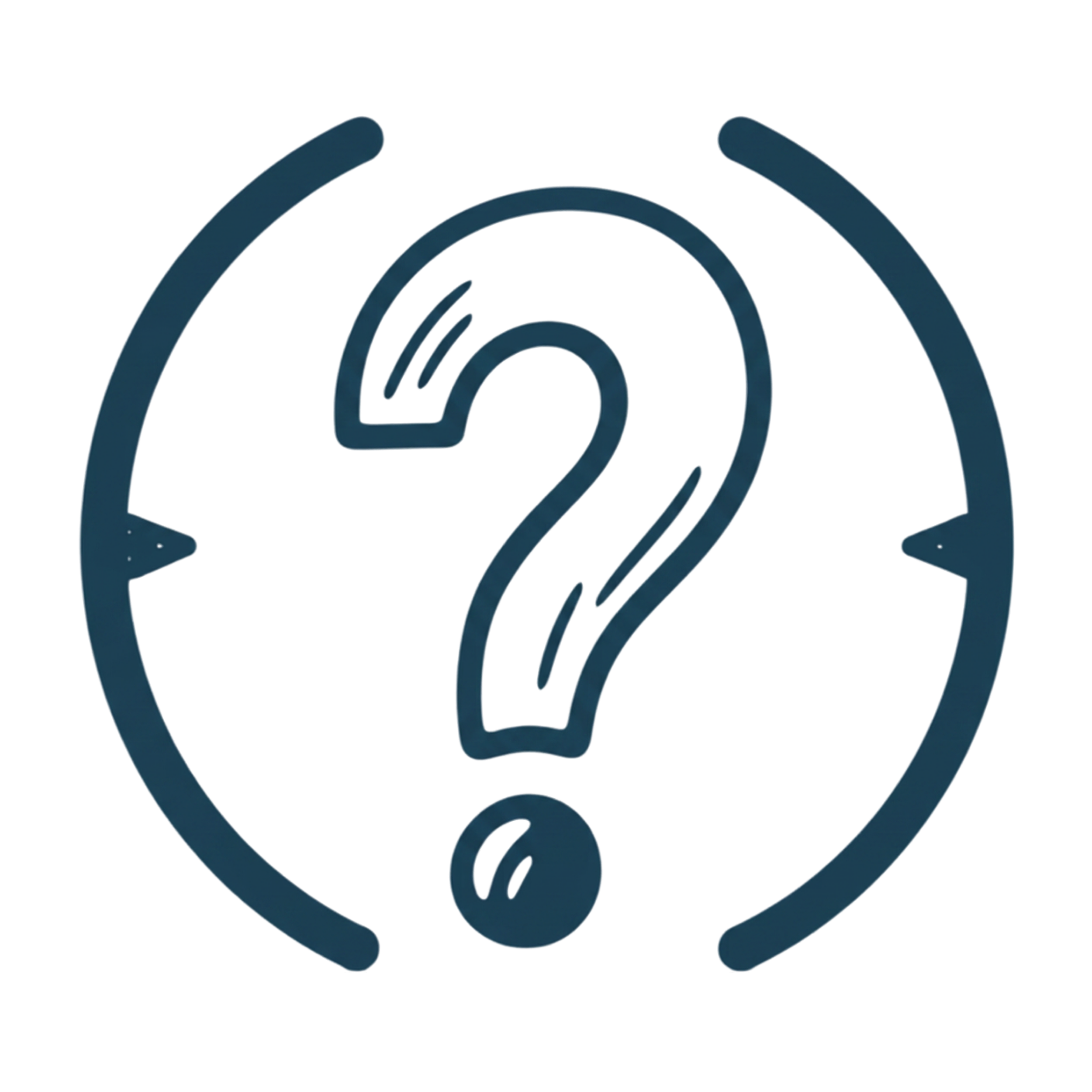 Close-up of a question mark in blue on a dark background.