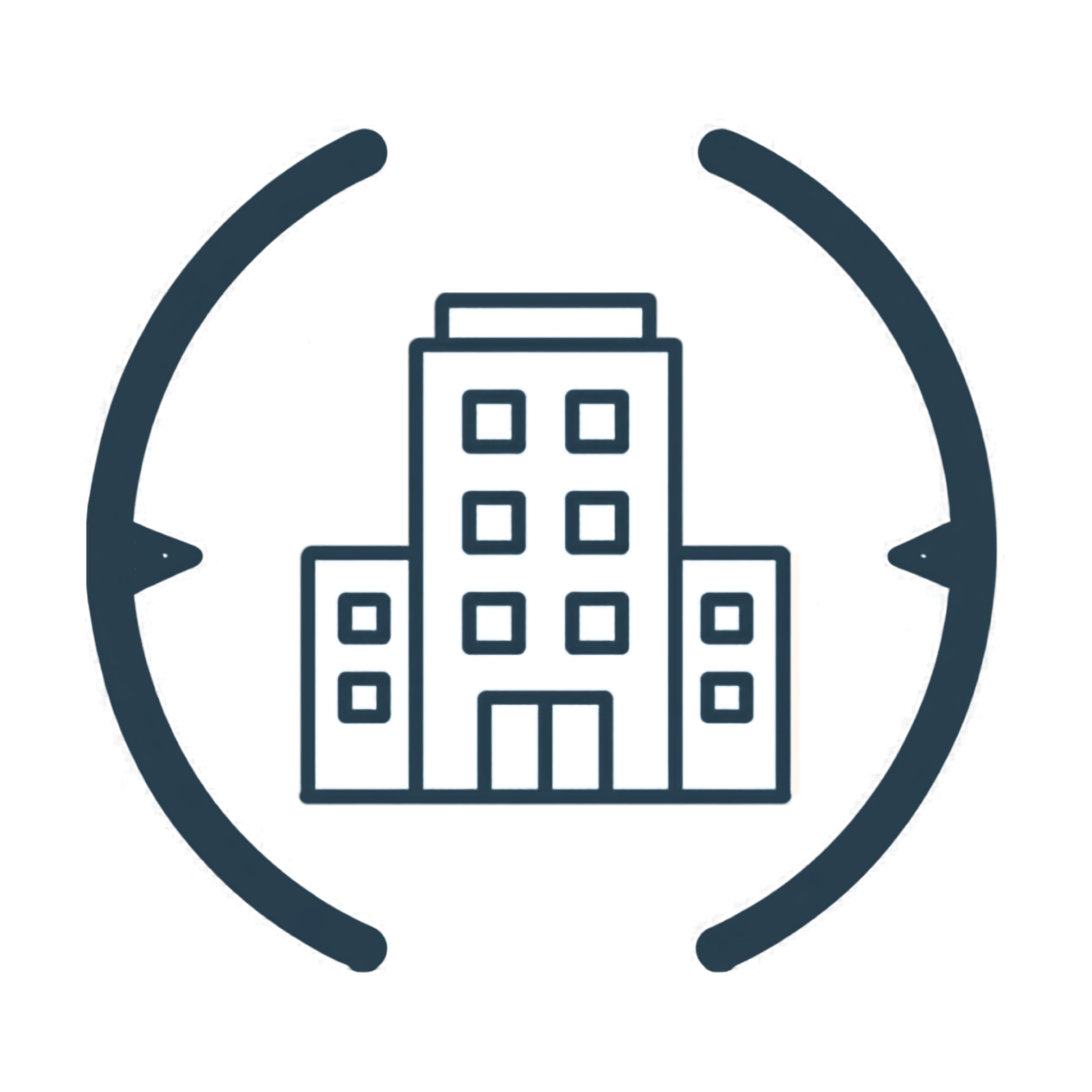 A graphic illustration of a stylized building