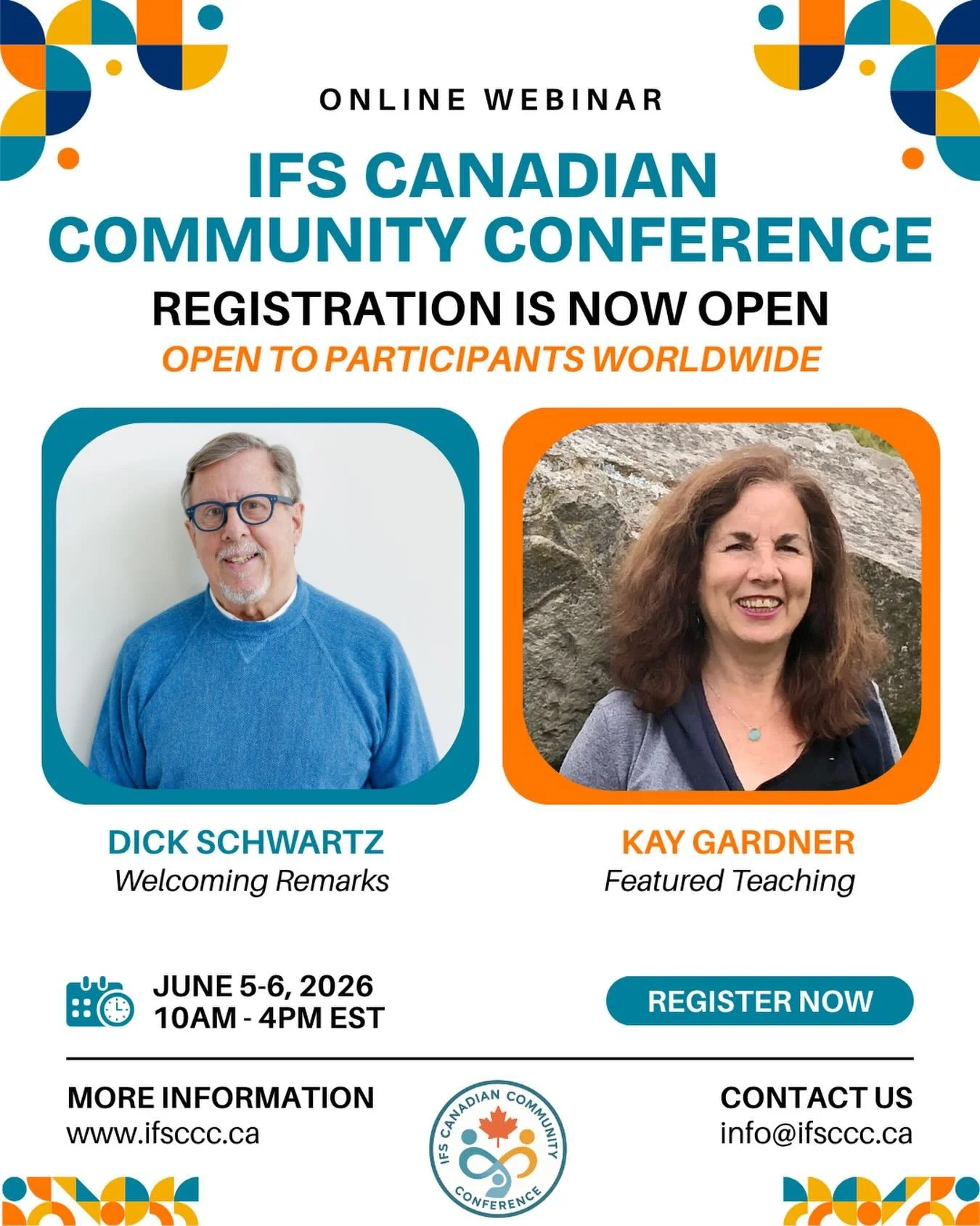 📅 Registration for the IFS Canadian Community Conference is now open. 

June 5-6, 2026

40+ Speakers
28 Workshops
Welcoming Remarks from Dr. Richard Schwartz
Featured Teaching with Kay Gardner
Indigenous-Led Panel on Indigenous Healing &amp; IFS

Re