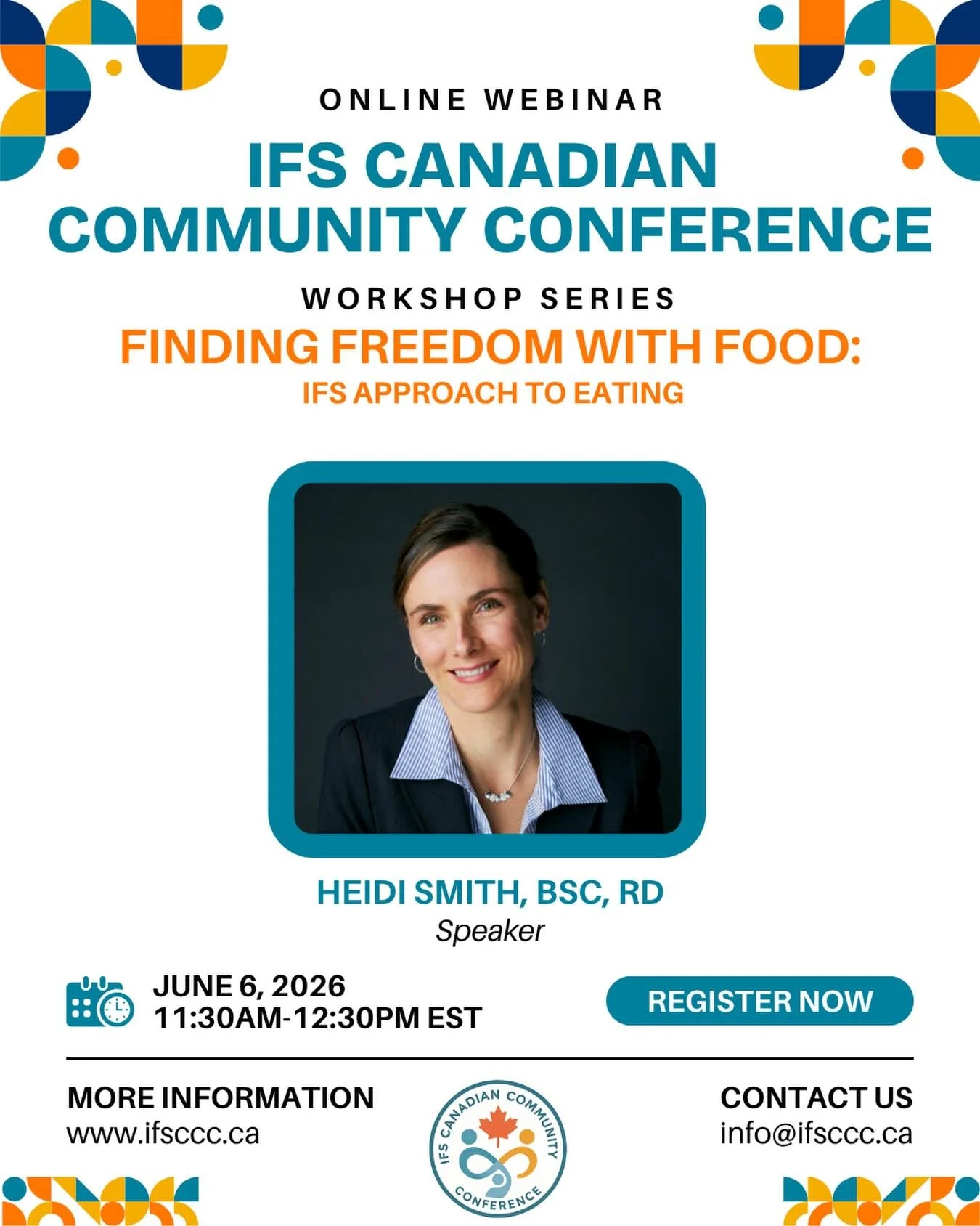 ✨ Finding Freedom with Food: IFS Approach to Eating

🎤 Speaker: Heidi Smith, BSc, RD., IFS Informed Registered Dietitian, Heidi Smith Nutrition

This session is designed for professionals who work with clients struggling in their relationship with f
