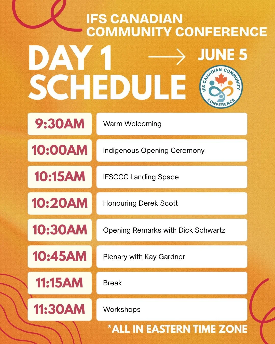 🍁 Day 1 is almost here! Take a look at what&rsquo;s in store as we gather for learning, reflection, and connection at the IFS Canadian Community Conference. 

What are you most looking forward to?

✉️ Registration is closed. If you&rsquo;ve register