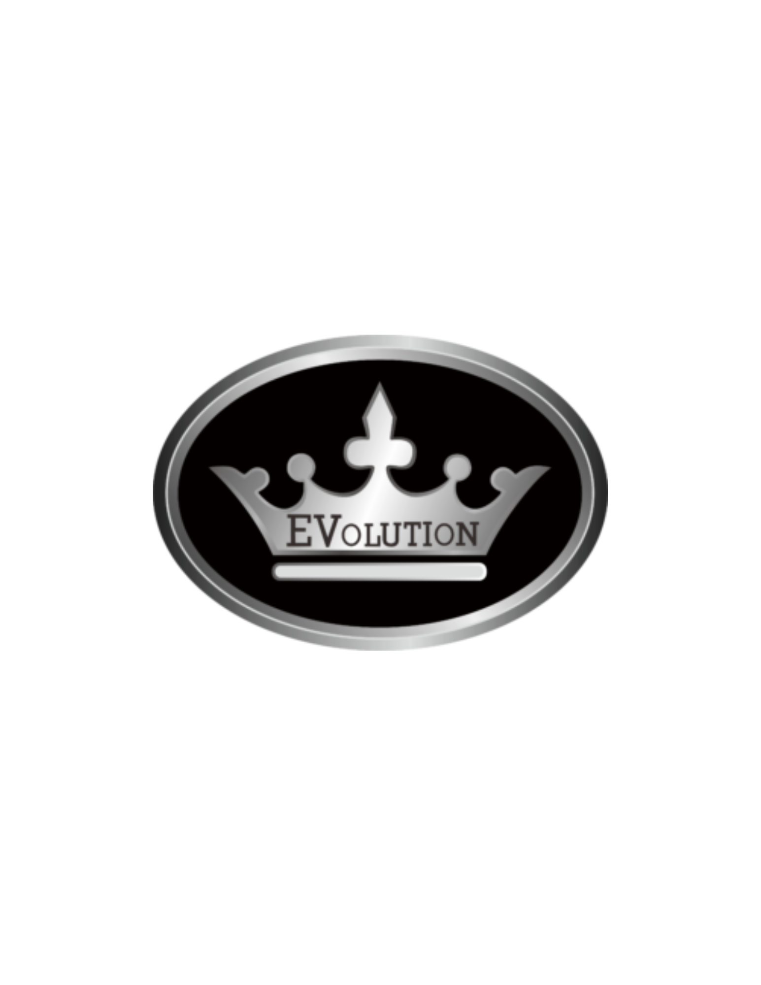 A black and silver logo with a crown and the word 'EVOLution' inside the crown.
