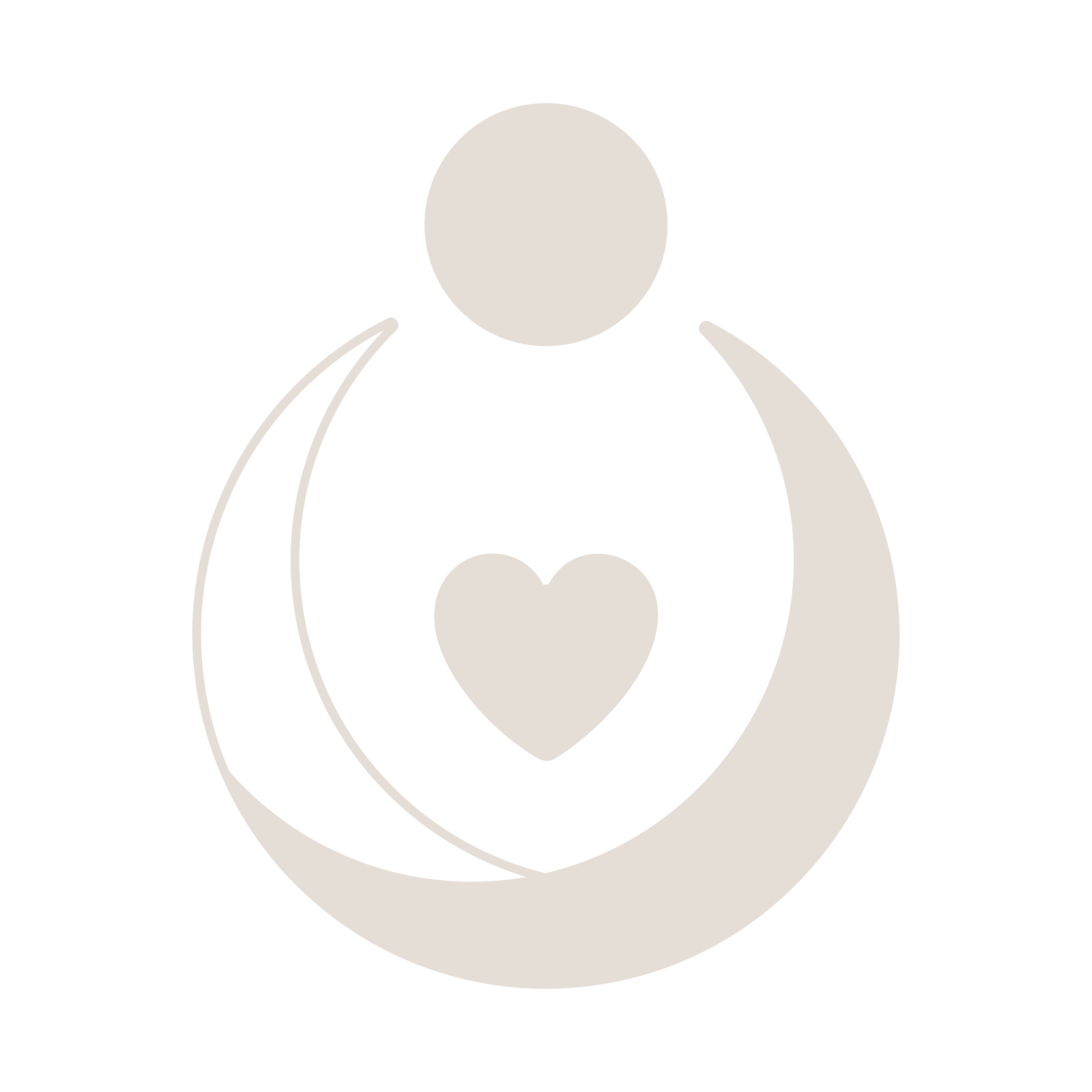 Black and white graphic of a crescent moon, a circle, and a heart in the center.
