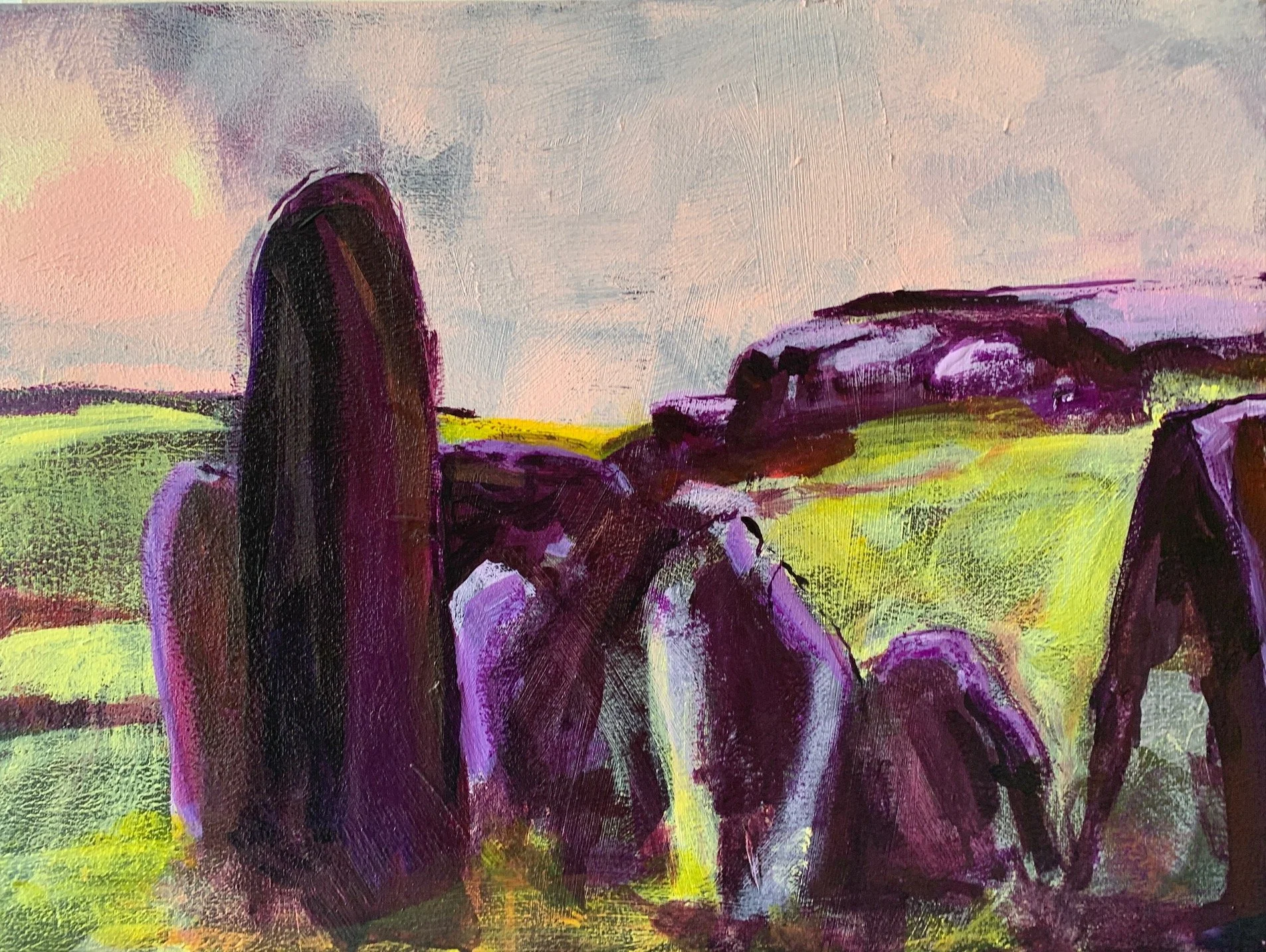 Avebury minor 9th vii. (Long barrow) 2026. Acyrlic & oil stick on canvas. 45.5 x 61 x 4 cm.
