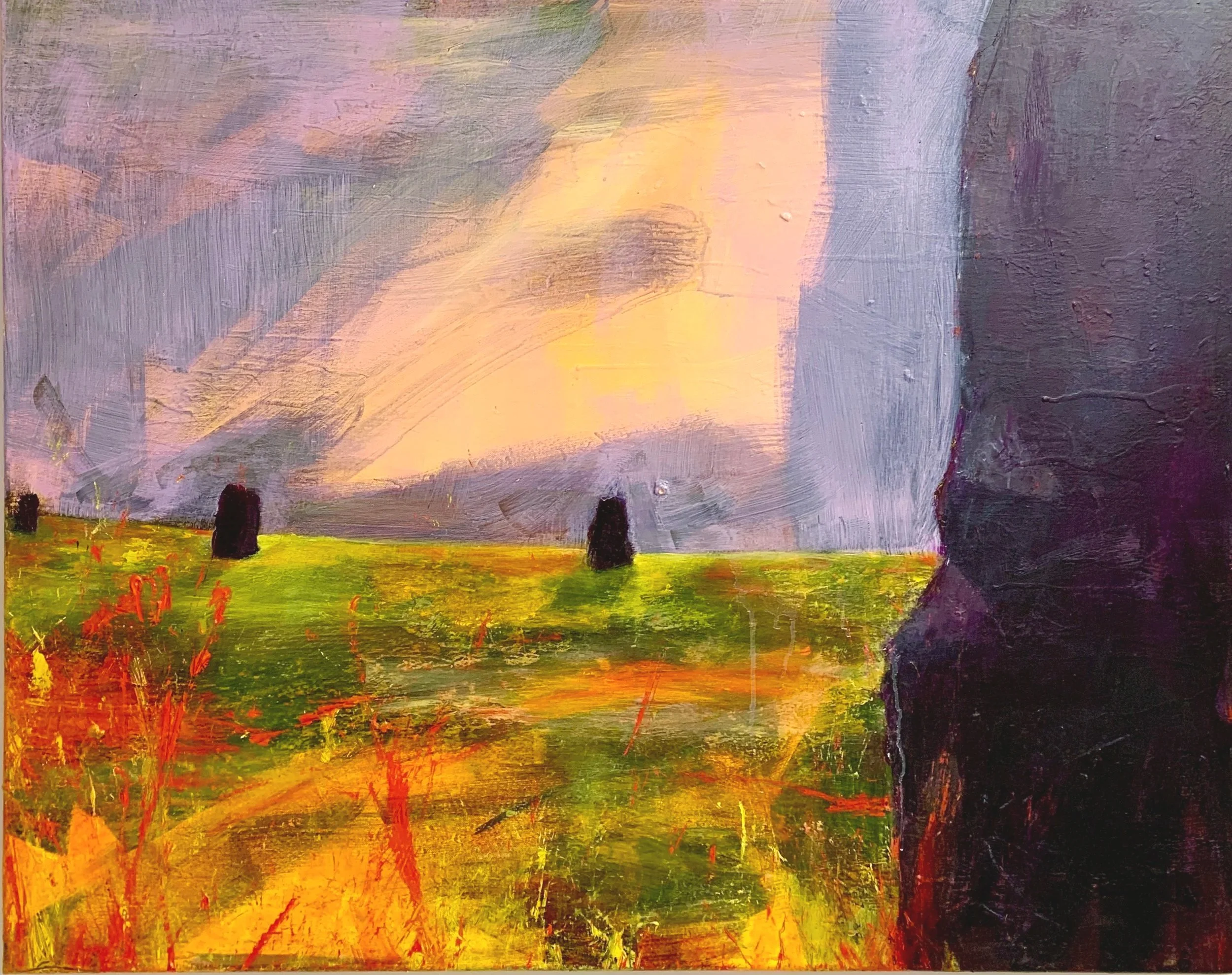 Avebury minor 9th ii. 2026. Acrylic, oil, oil stick on canvas. 81 x 101 x 1.5 cm.