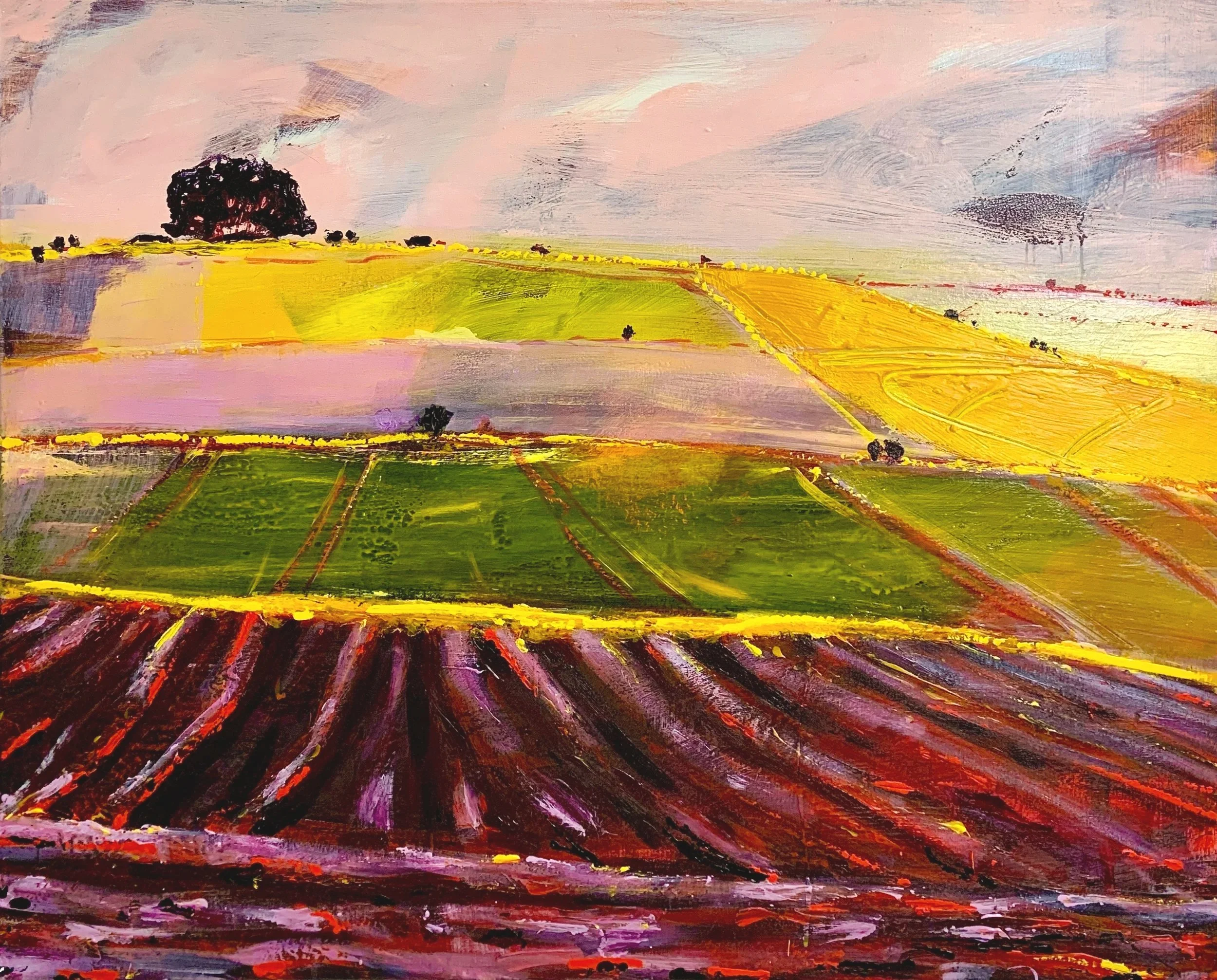 Avebury minor 9th iii. 2026. Acrylic, oil, oil stick on canvas. 81 x 101 x 1.5 cm.