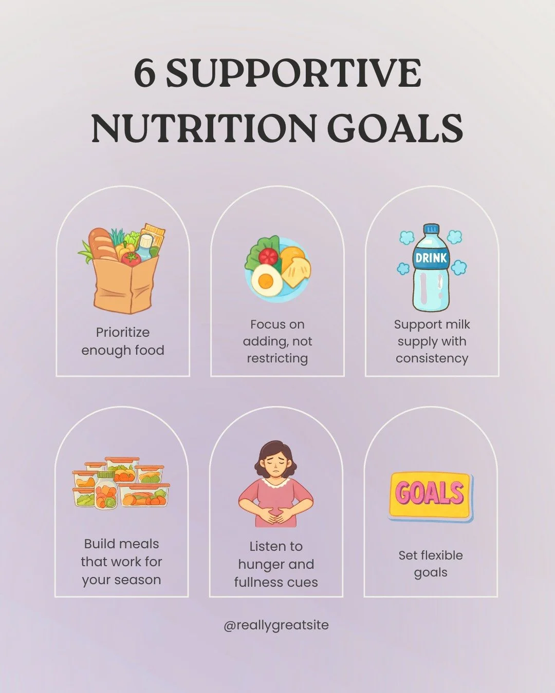 Postpartum nutrition isn&rsquo;t about perfection or restriction&mdash;it&rsquo;s about nourishment, recovery, and sustainability. Whether you&rsquo;re breastfeeding or not, realistic goals can support energy levels, healing, and overall well-being.
