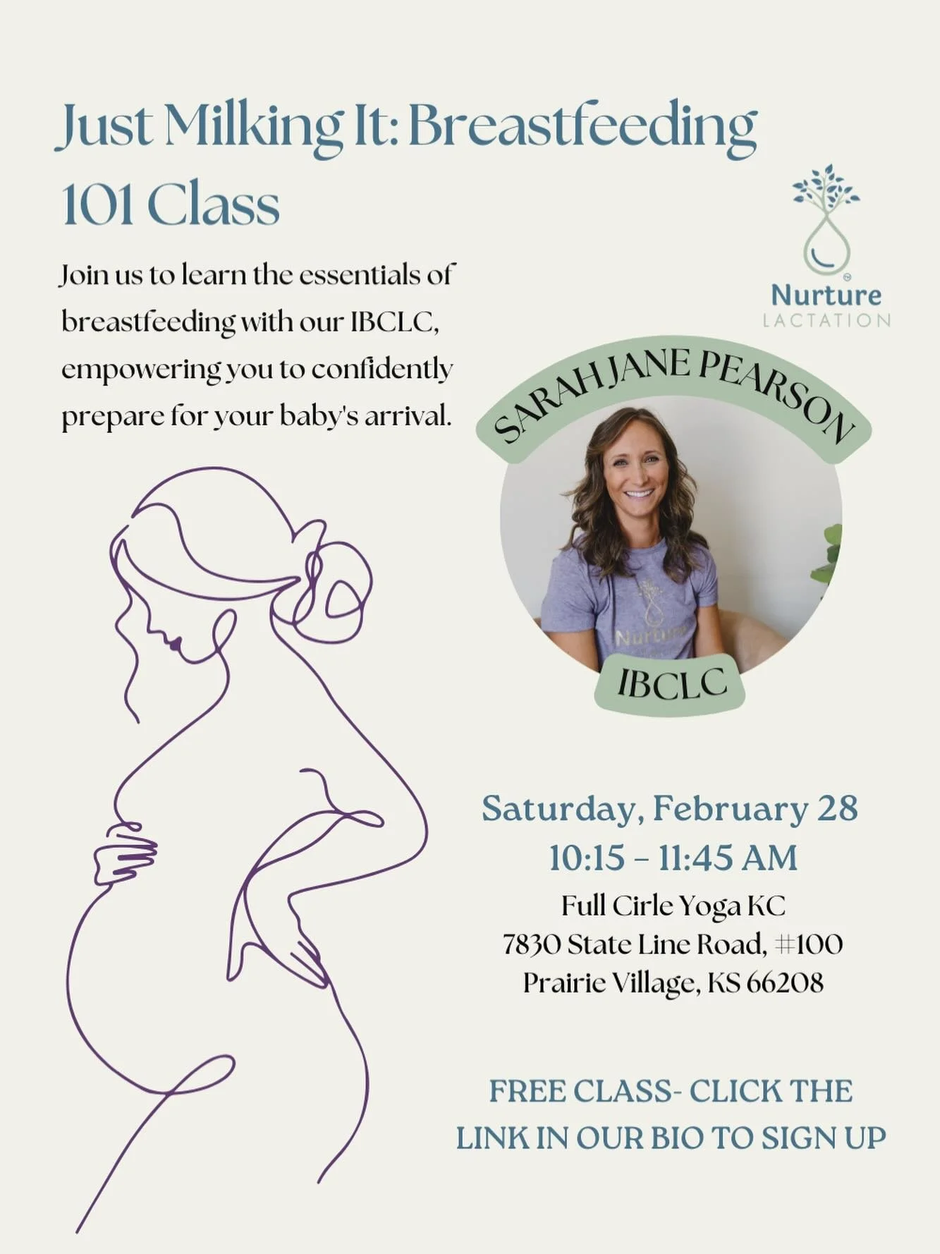 🤍 FREE Prenatal Breastfeeding Class
🗓 February 28
⏰ 10:15am
📍 Full Circle Yoga KC
👩&zwj;⚕️ IBCLC Sarah Jane Pearson

Learn the basics and feel prepared for your feeding journey
🔗 Register via the link in our bio