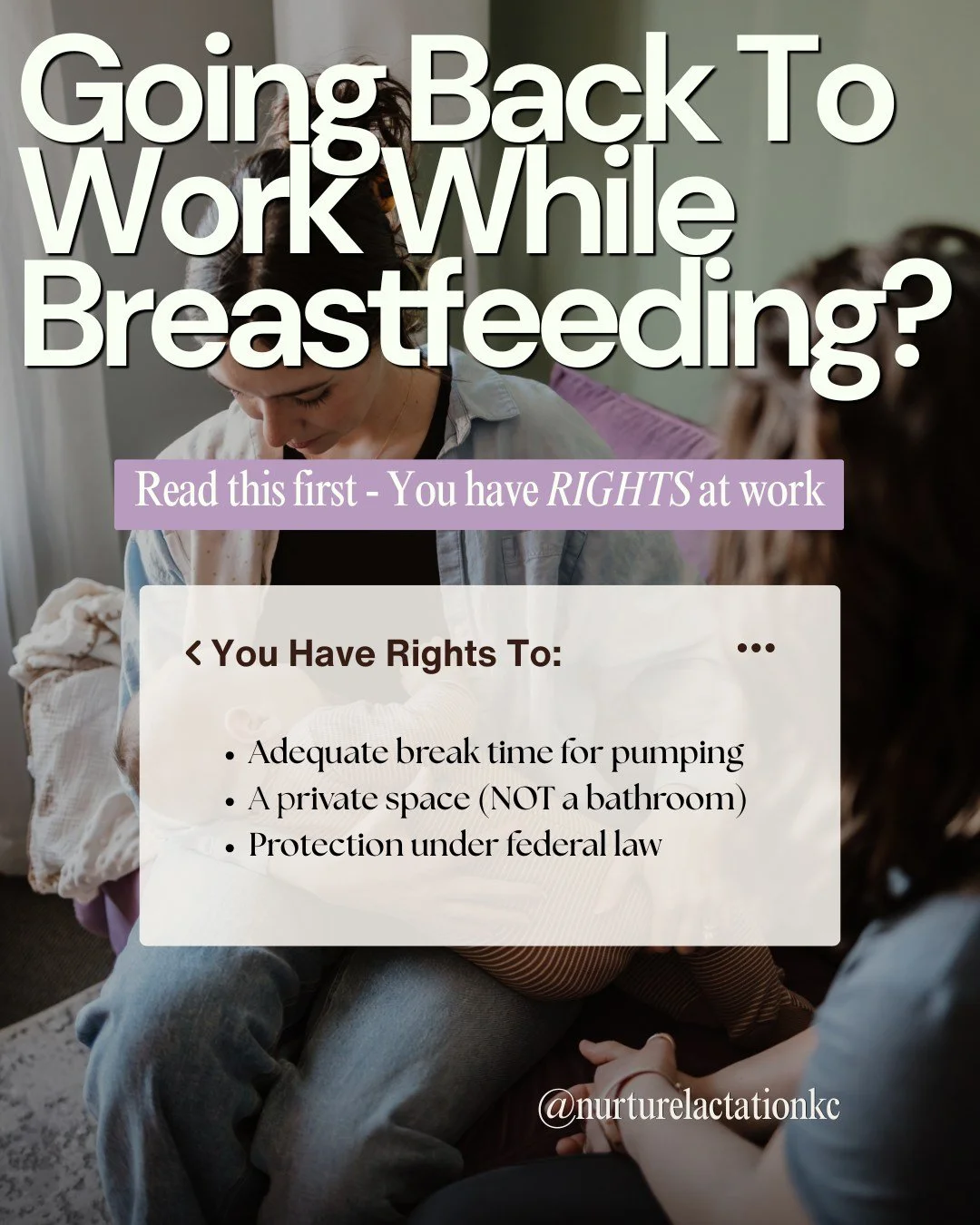 Most moms don&rsquo;t realize they have legal protection when returning to work while breastfeeding.

Under the Affordable Care Act, employers are required to provide break time and a private, non-bathroom space to pump.

And newer laws have expanded