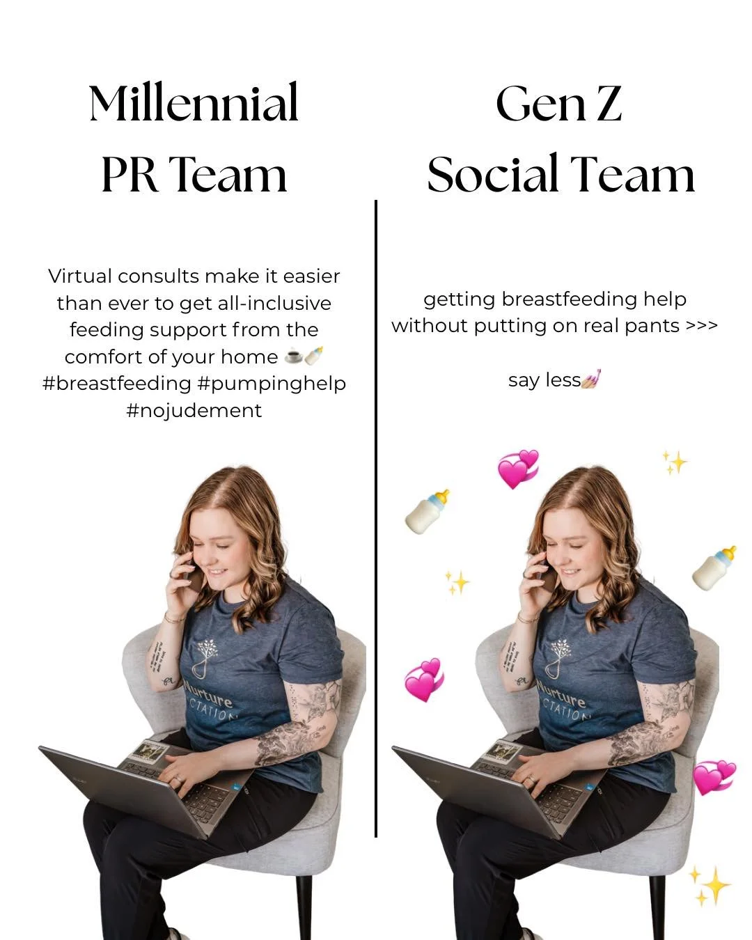 Both care about you and your feeding journey&hellip; but one is giving &ldquo;I&rsquo;m in the trenches with you&rdquo;😅🍼💞 

So really. Stop googling at 3am and just book the consult 📲