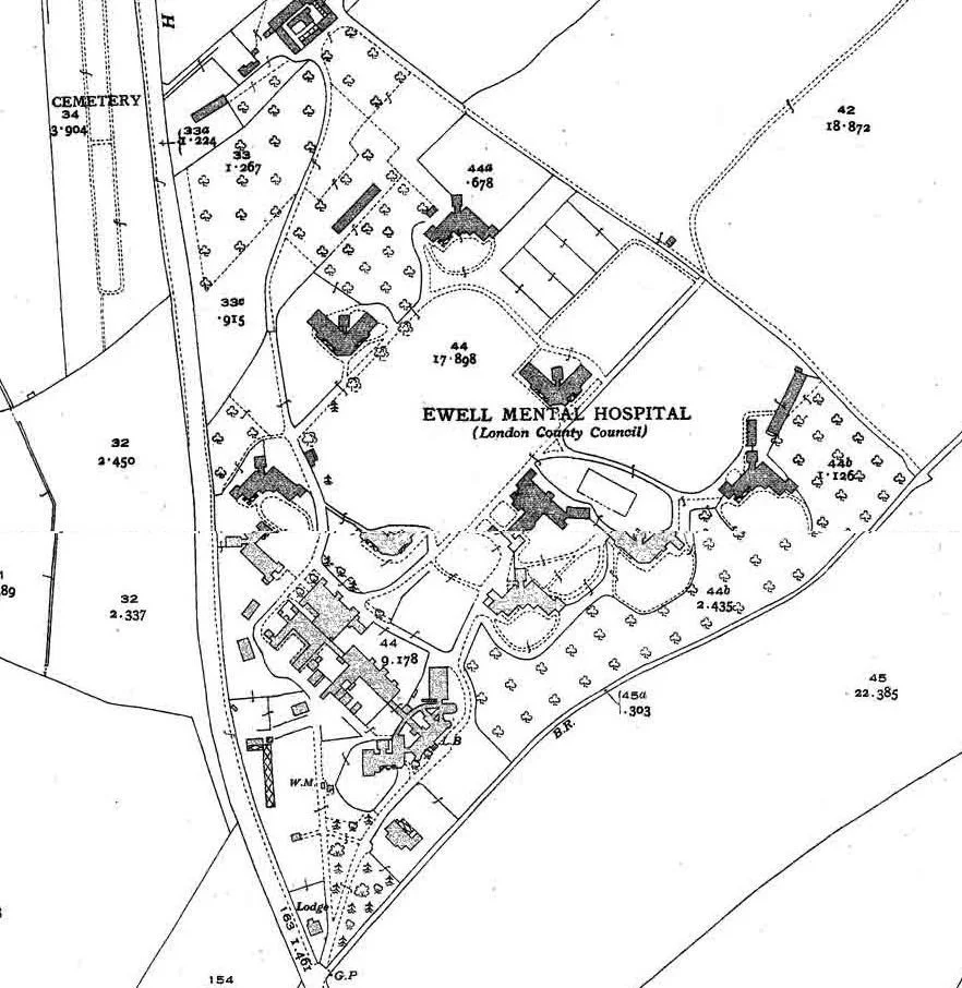 Plan of Ewell Mental Hospital, Epsom, UK.