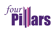 Four Pillars logo in purple and white