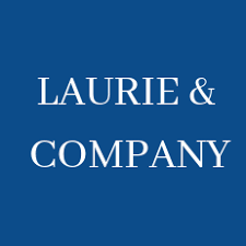 Blue background with white text reading 'LAURIE & COMPANY'