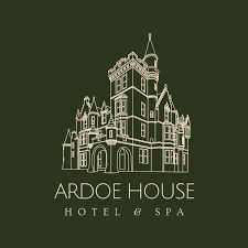 Line drawing of a historic hotel building labeled Ardee House Hotel & Spa against a dark green background.