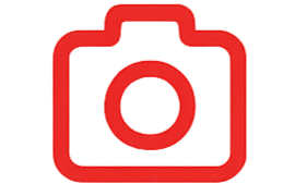 A pixelated graphic of a red camera icon with a blue background.
