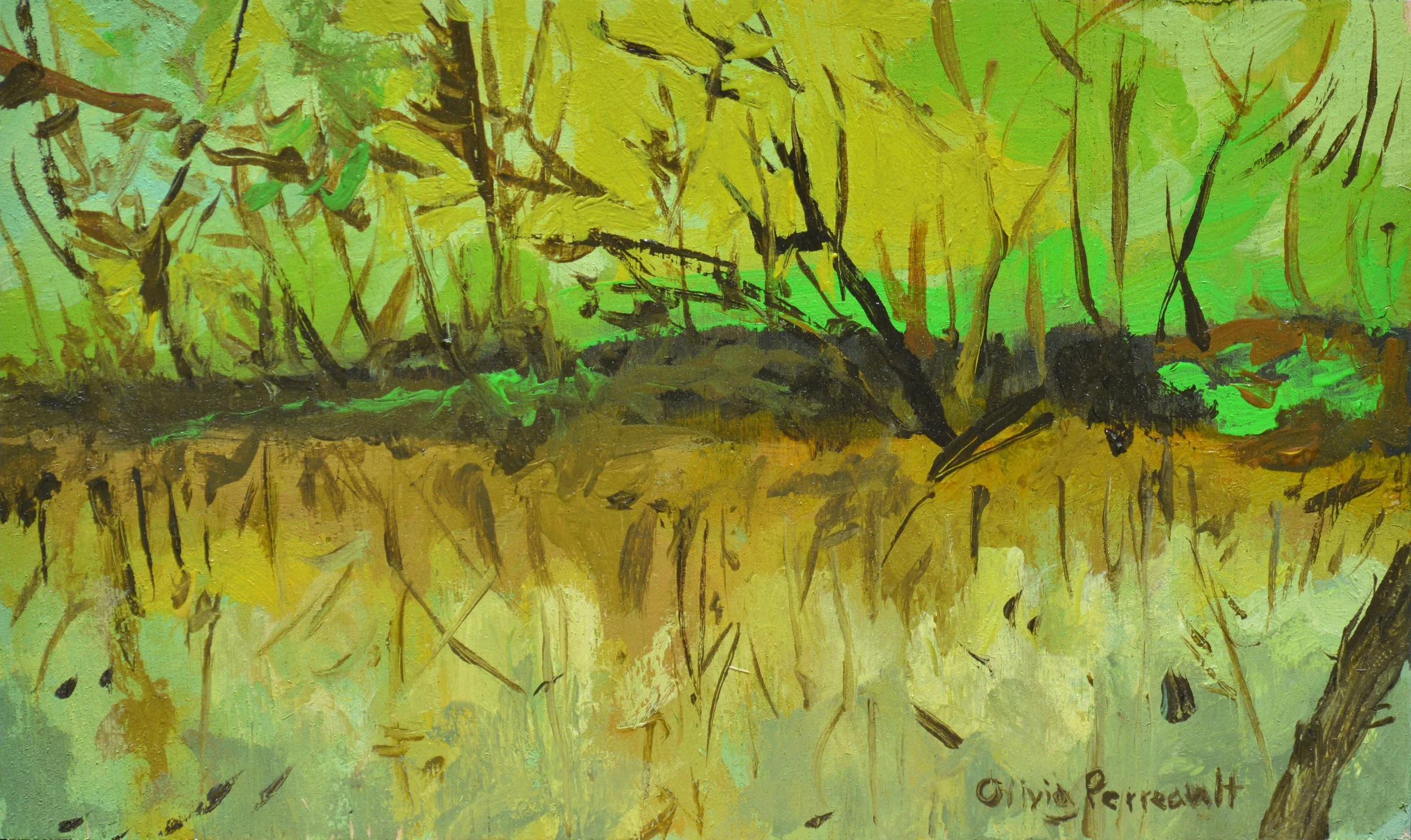 Bookshelf Painting River Reflection_3%22x5%22_Wood_$100_Sold_2025.JPG