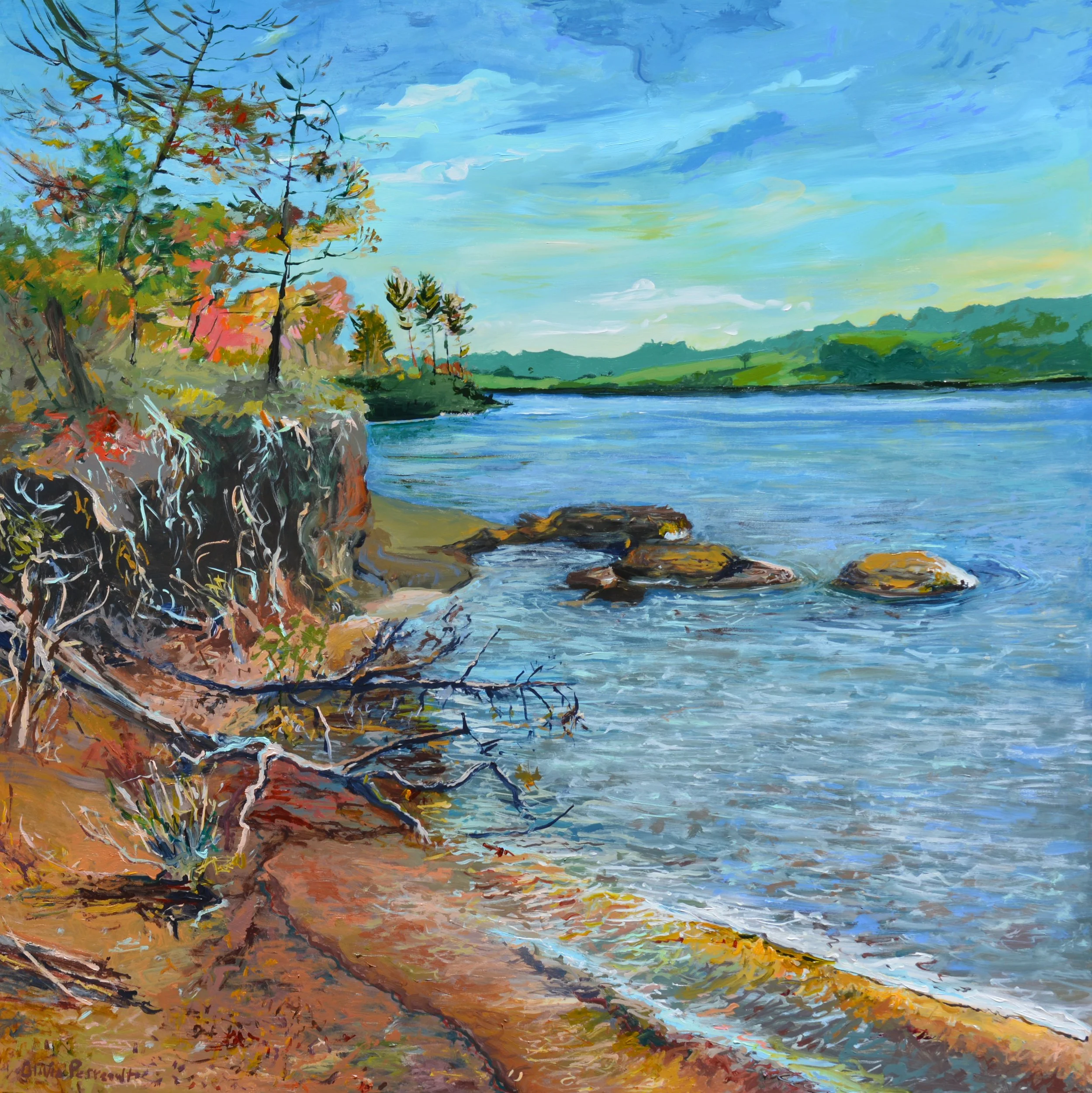 Olivia Perreault_Lake Hartwell Shoreline_30%22x30%22x1.5%22_$1300.JPG