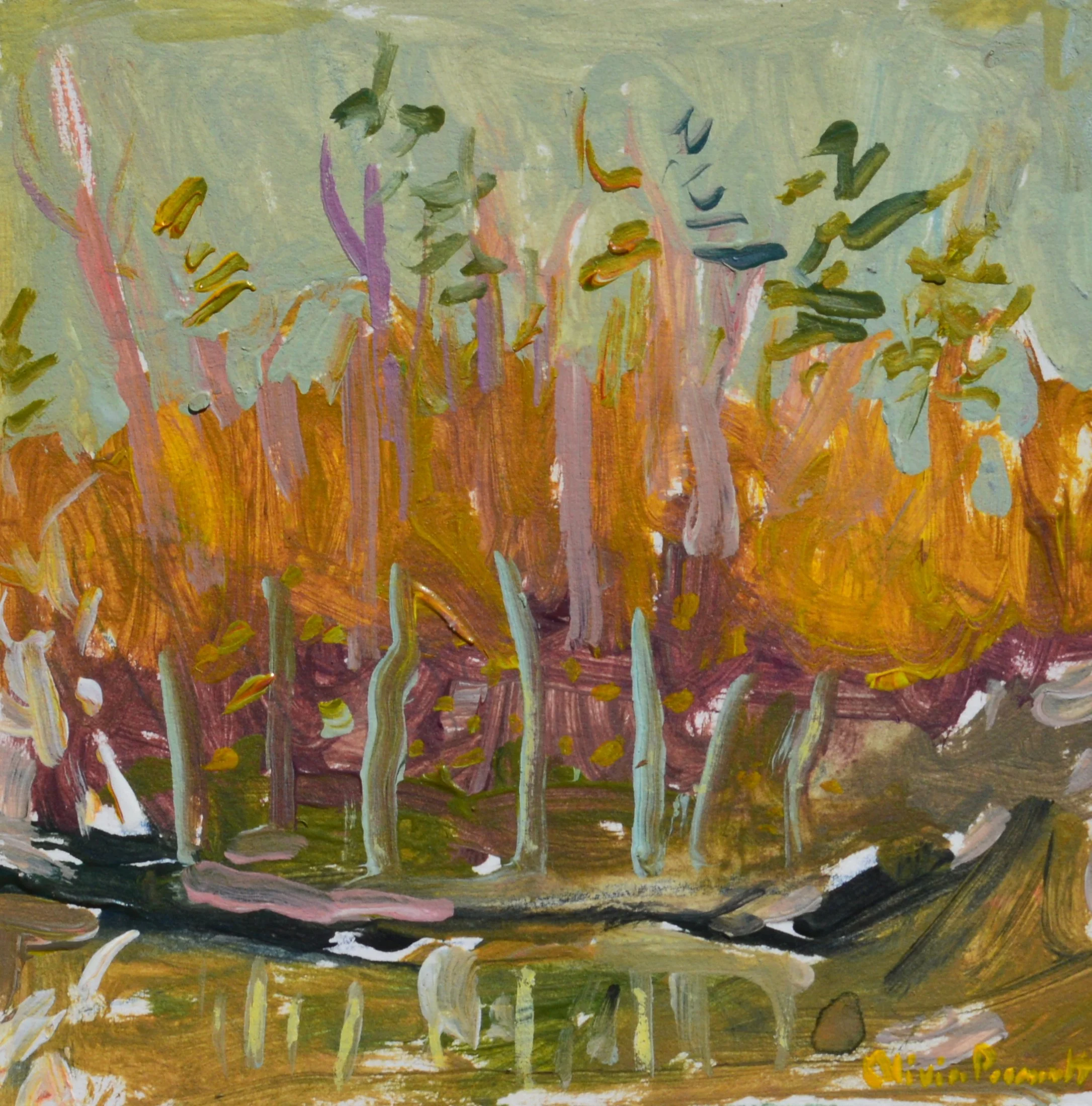 Olivia Perreault_ Quick Study of the Fall Trees 1_ 5%22 x 5%22 _$50_ Board.JPG