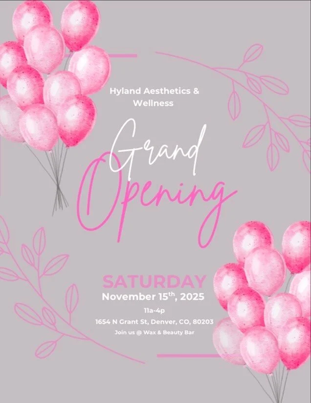 Join @hyland_aesthetics next Saturday for their Grand Opening at Wax &amp; Beauty Bar! 🎈🍾 Swipe to see all of their special offers. Hope to see you there!
