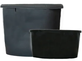 Two black mineral tubs, one large and one smaller, stacked together.