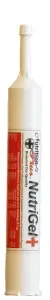 A white bottle of Nutrigel+ gel with a red label and a white cap.