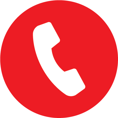 Red circular icon with a white phone receiver symbol.