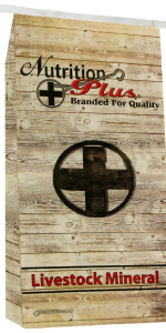 A Nutritional Plus Branded Livestock Mineral bag.
