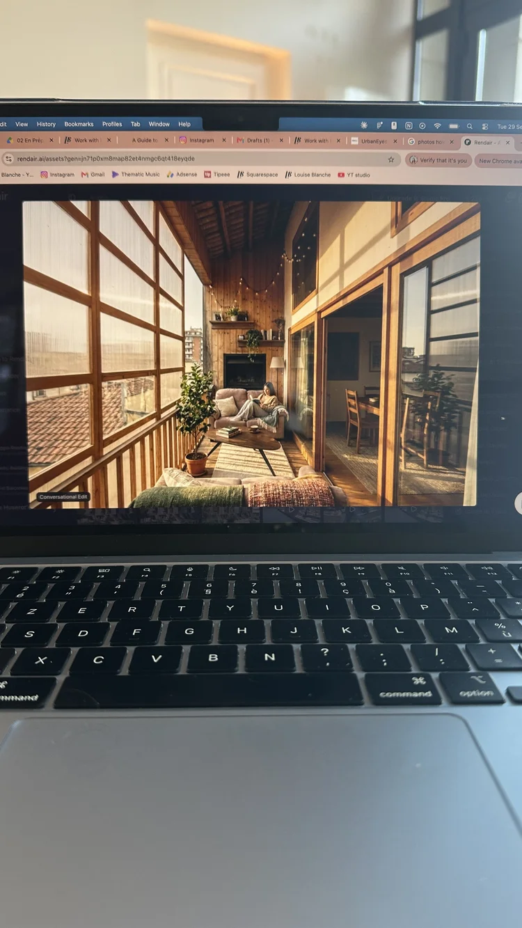 AI rendering of an interior on a laptop
