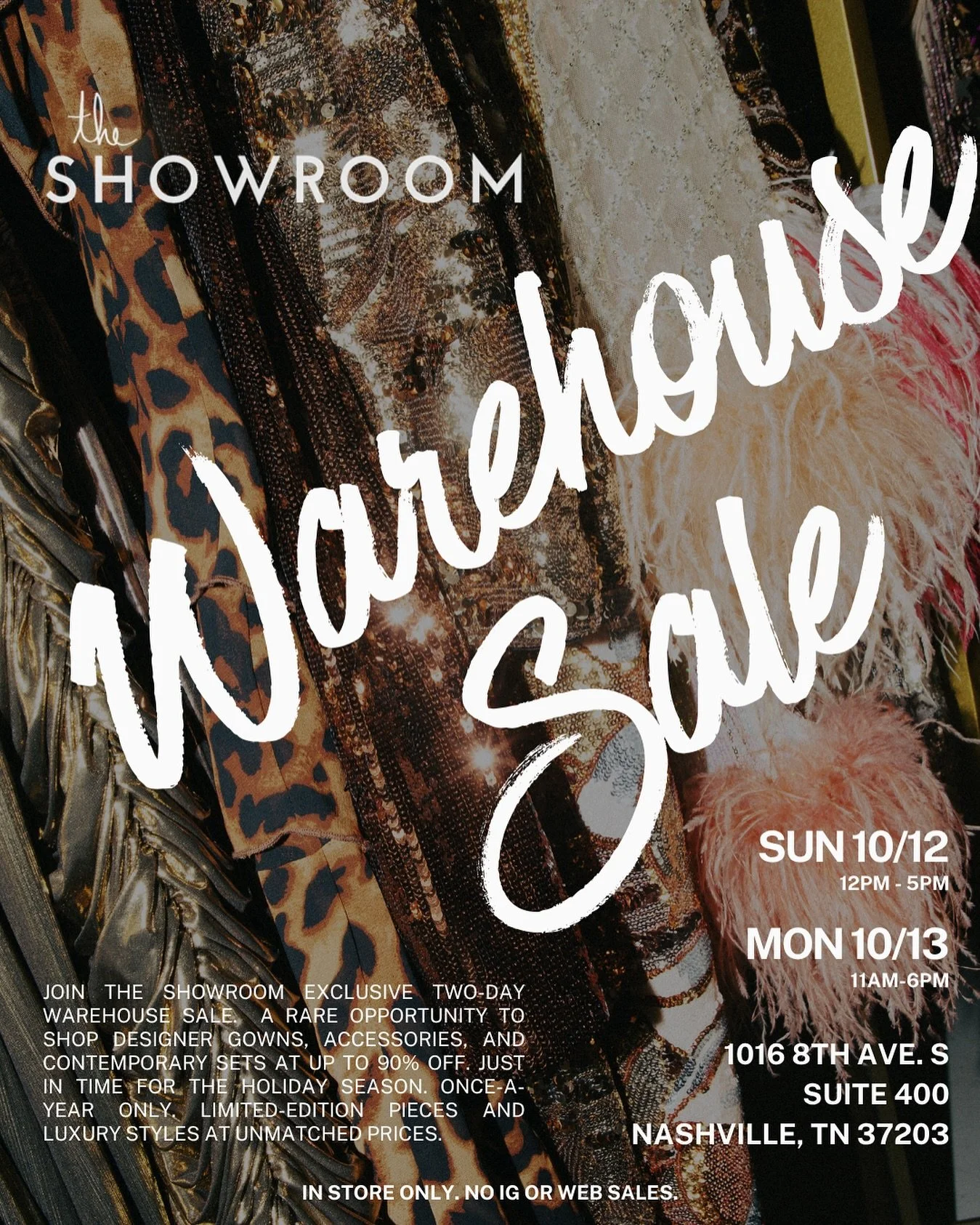 Our annual warehouse sale is HERE! THIS SUNDAY + MONDAY ⭐️ select styles up to 90% off! We have so much inventory to clear and now is the time to grab gowns and accessories before the holiday and red carpet season! ✨ 👠 🥀 
⭐️ SUNDAY 10/12 12PM-5PM
⭐