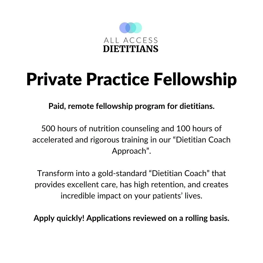Private Practice Fellowship Applications now open! We&rsquo;re recruiting for a February 2025 cohort right now. Read on to learn more...

There&rsquo;s a training gap in traditional dietetics education that prevents dietitians from feeling confident 