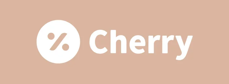 Logo with a white circle containing a stylized percentage symbol and the word 'Cherry' in large white text on a beige background.