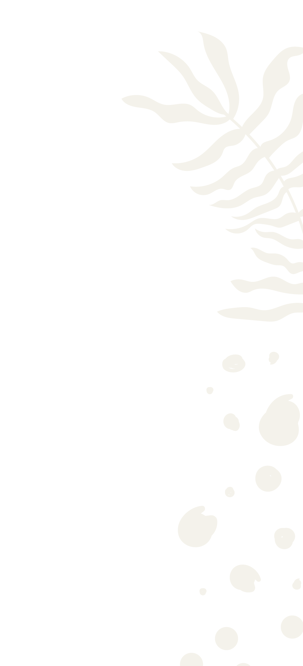 Black background with white abstract fern leaves and bubbles.