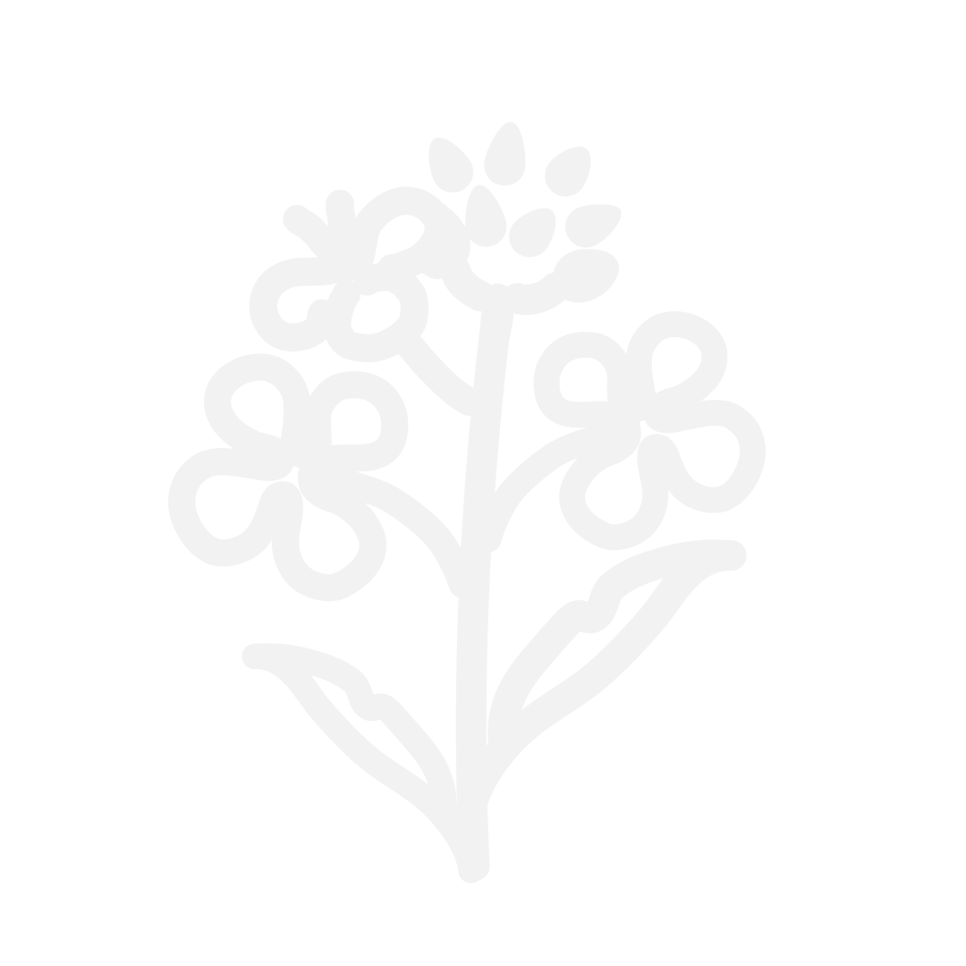 White silhouette of a flower with five petals and two leaves on a black background.