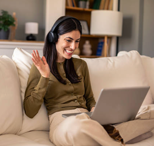 Woman in a private virtual breathwork journey at home