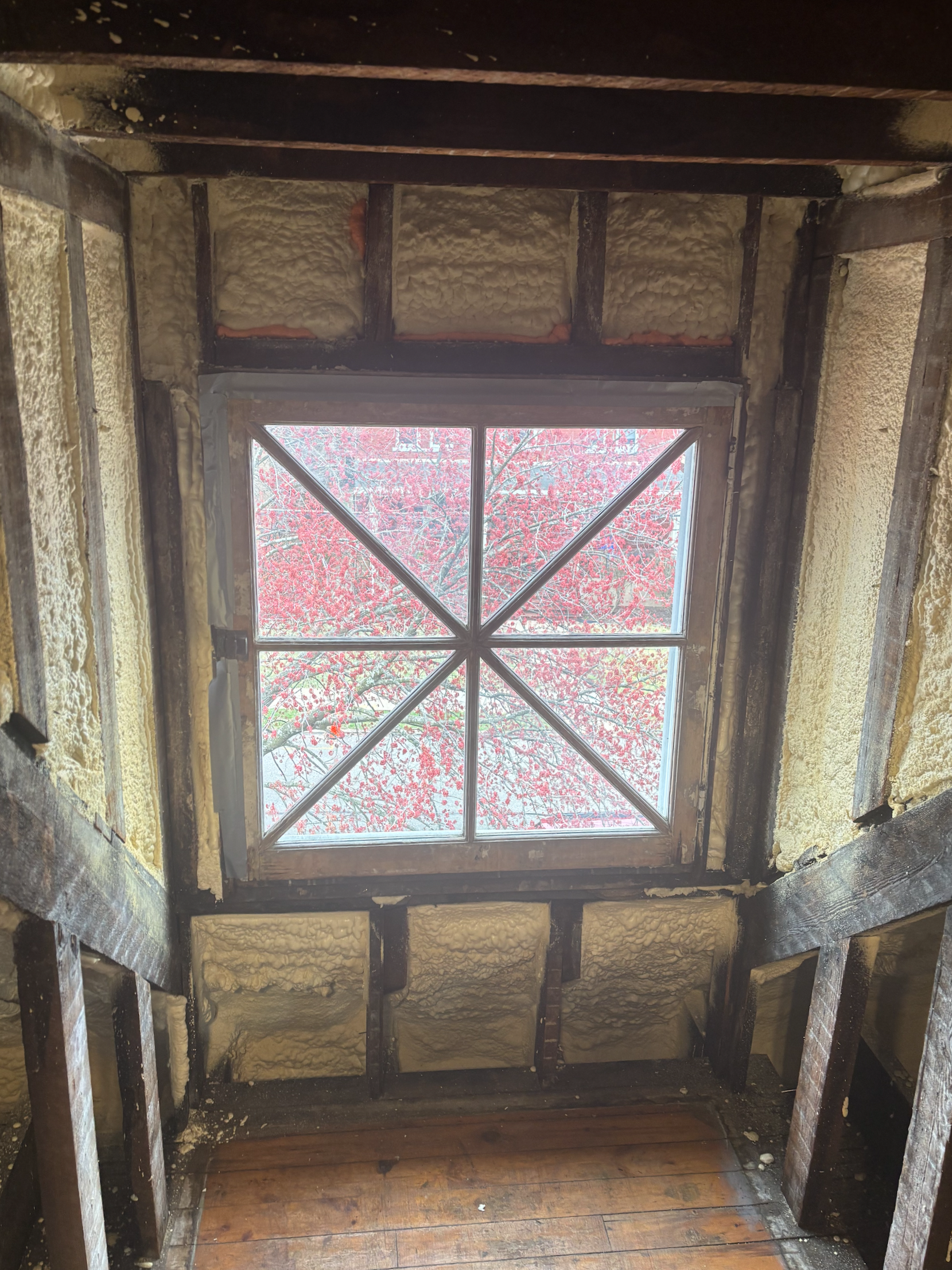 As beautiful as the original windows were, the homeowners chose to have Allied Millwork replicate them.  I was grateful to have full access to the framing while replacing them.  