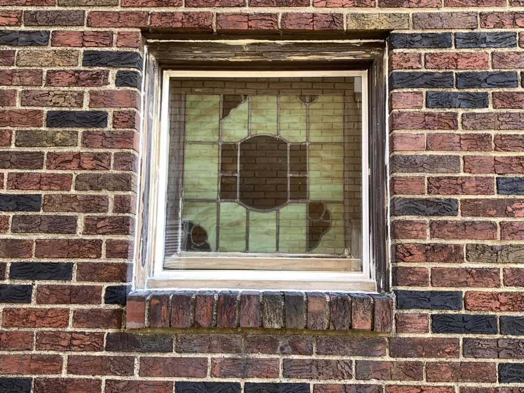 Another Mt Lebanon stained glass window restoration.  This one was mostly a cosmetic "resurfacing", requiring only paint stripping and sanding.  The customers wanted to do their own painting, so this job was completed to "paint-ready".