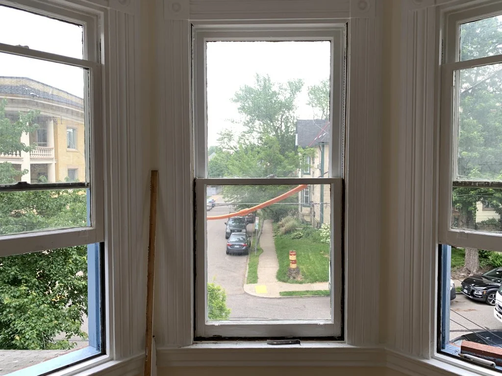 The frames were dismantled, the sashes removed, the weights were retrieved from behind the frames. 