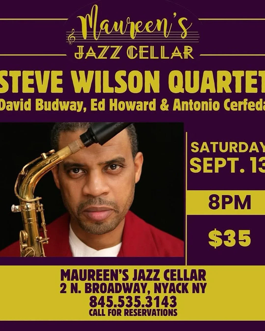 Back in NYC, straight to the office !
Tonight at @maureensjazzcellar  with the Steve Wilson Quartet 

Ed Howard (bass) &amp; David Budway (piano) 
Truly honored to play with one of the greatest living saxophonists.  He&rsquo;s stood next to giants li