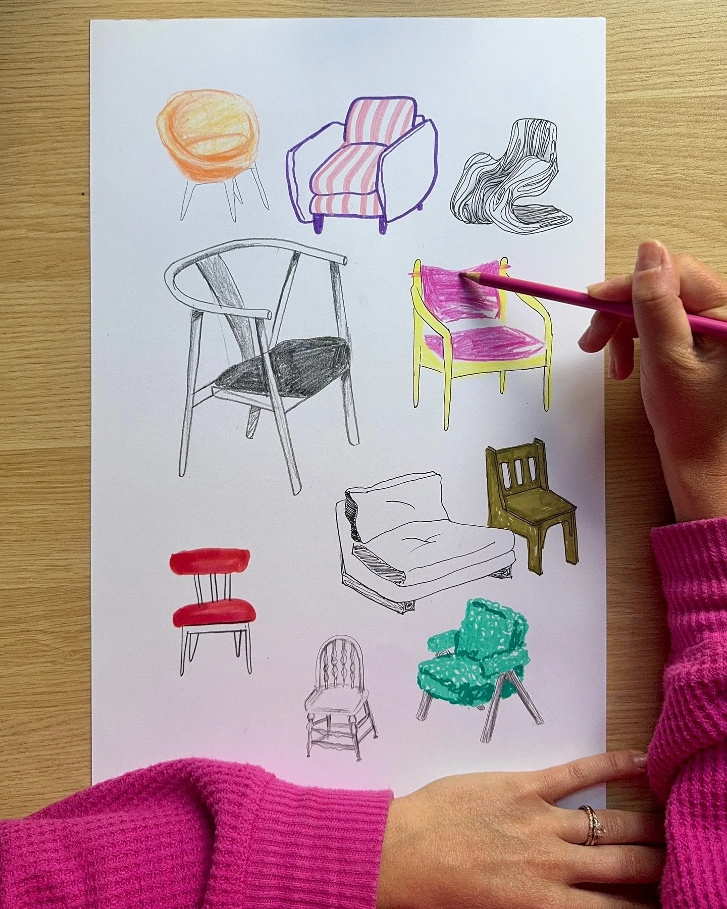 Just get something on paper!!! Reference: a bunch of chairs
Materials: whatever I grabbed 
Rules: draw draw draw, be messy and careless, have fun 
Result: creative juices flowing ✔️

#copic #art #copicmarkers #drawing #sketch #artist #illustration #i