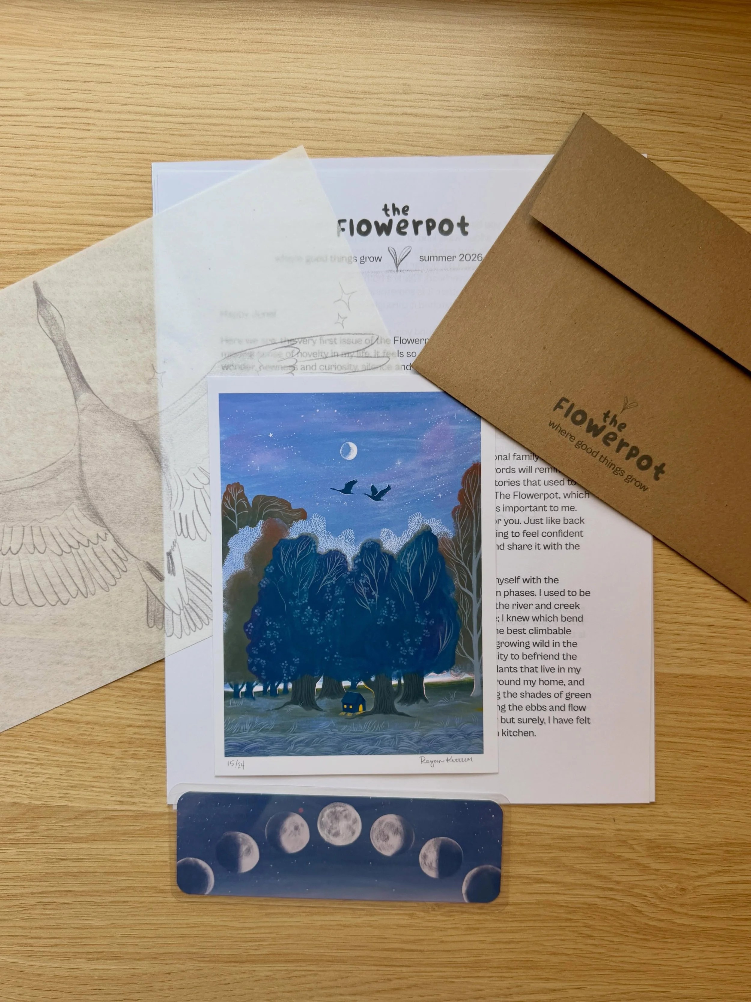 June 2026,  Flowerpot issue and art! I am excited that I get to do this every month. This month&rsquo;s print is called &ldquo;Invitation Home&rdquo;, telling the story of familiarization, noticing, and the consistent patience it takes to befriend yo