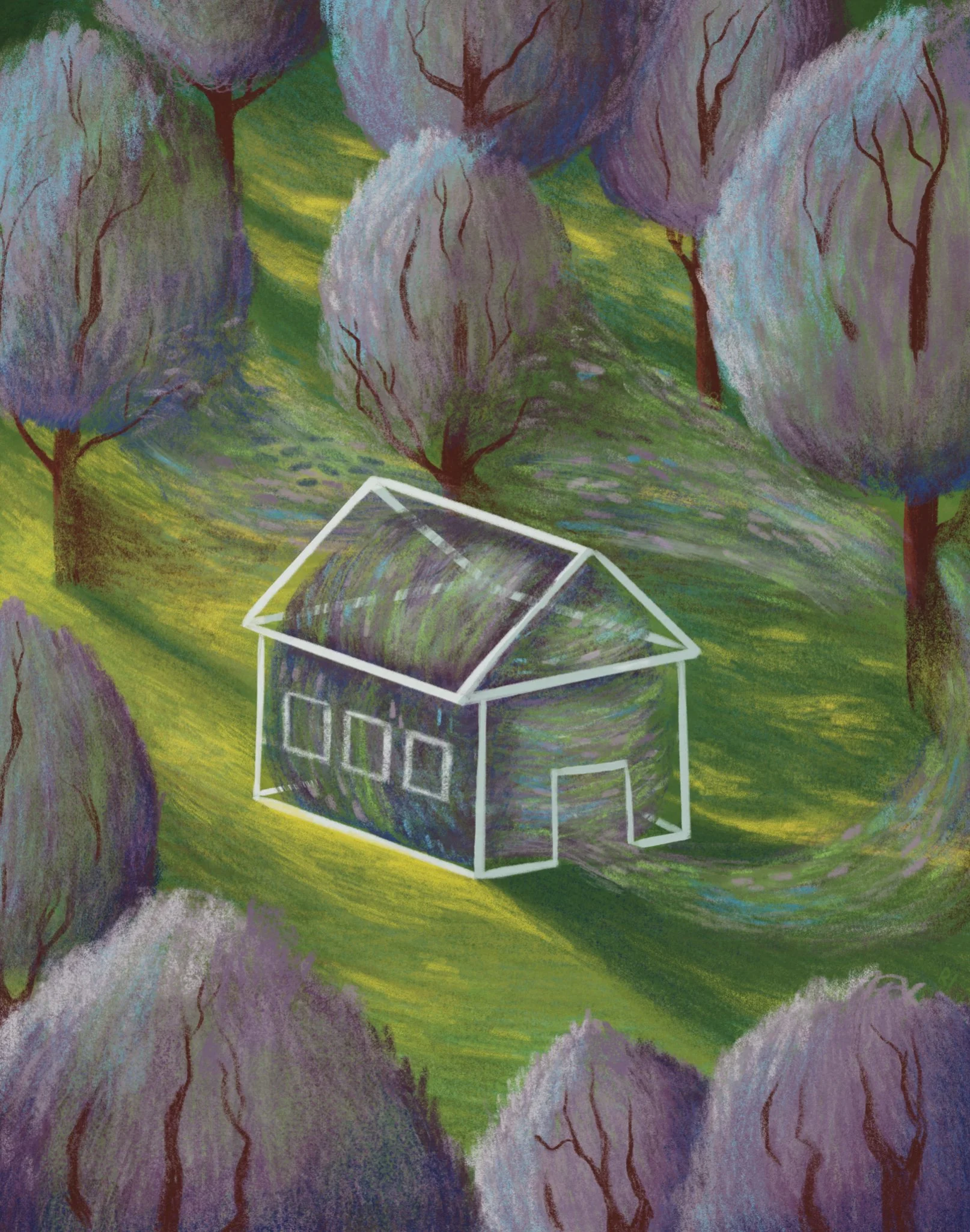 "The Wind Goes Home" 2025. Created in Procreate.
A story of the wind finding a place to call home in the spaces we have occupied or have yet to occupy.