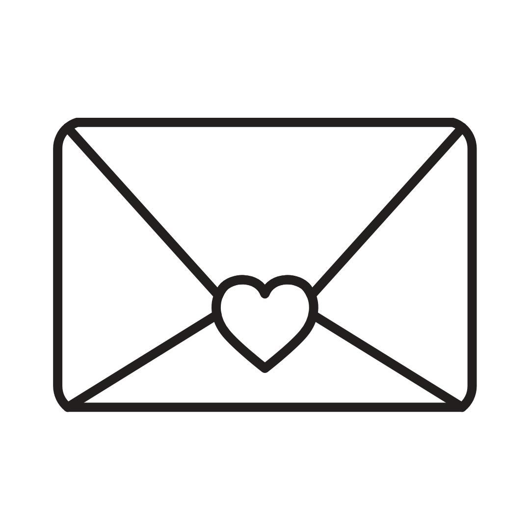 Outline of an envelope with a heart at the center