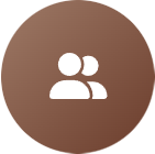 Icon of two people side by side on a brown circular background