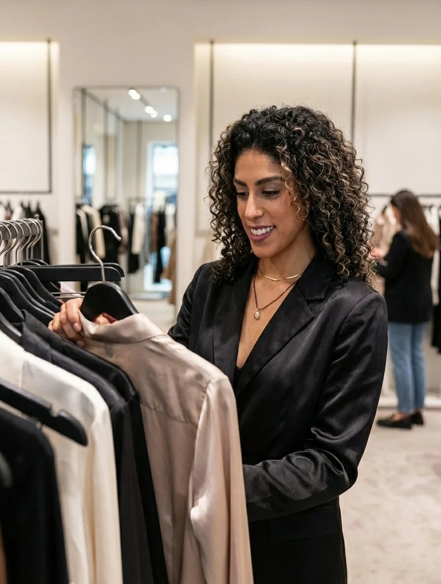 Karina Moreno shopping for a client in a department store