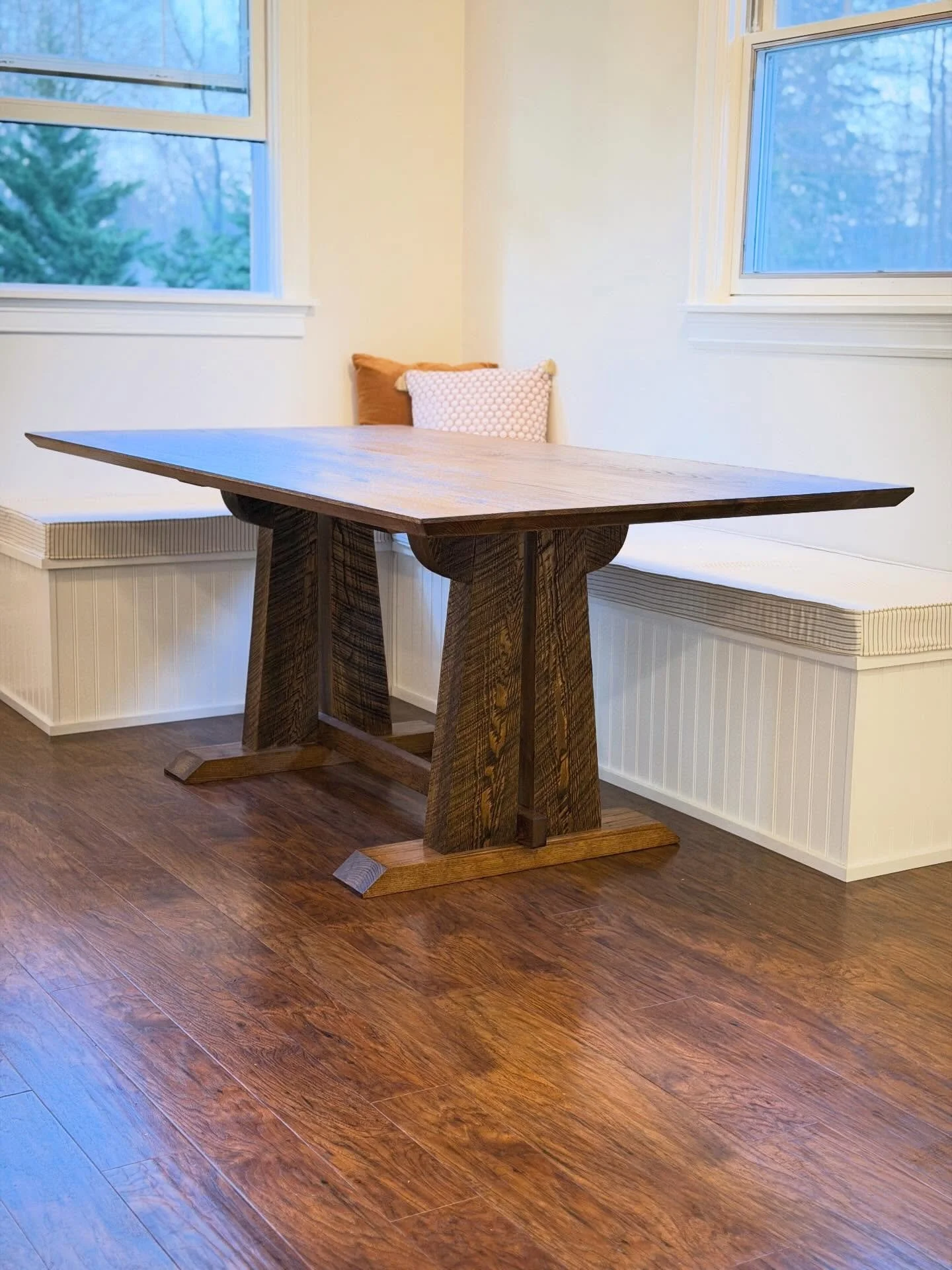 Customer: Can you make me a banquet bench that surrounds a dining table?

Me: Of course!

Customer: Can you make me a dining table to go with my banquet bench?

Me: Of course!

It was really cool to create a space that this family will use for many y