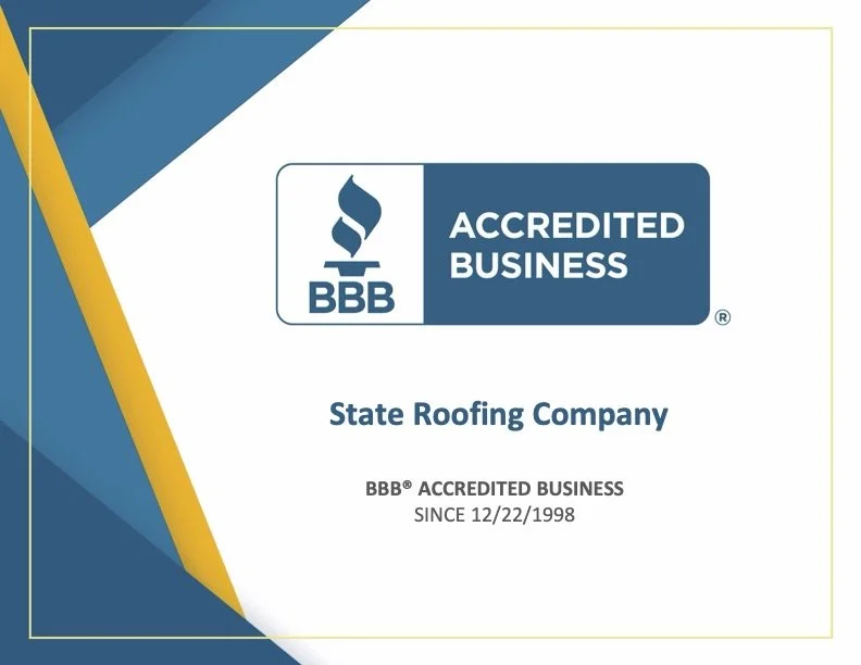 Certificate from BBB indicating the roofing company is an accredited business since December 22, 1998.