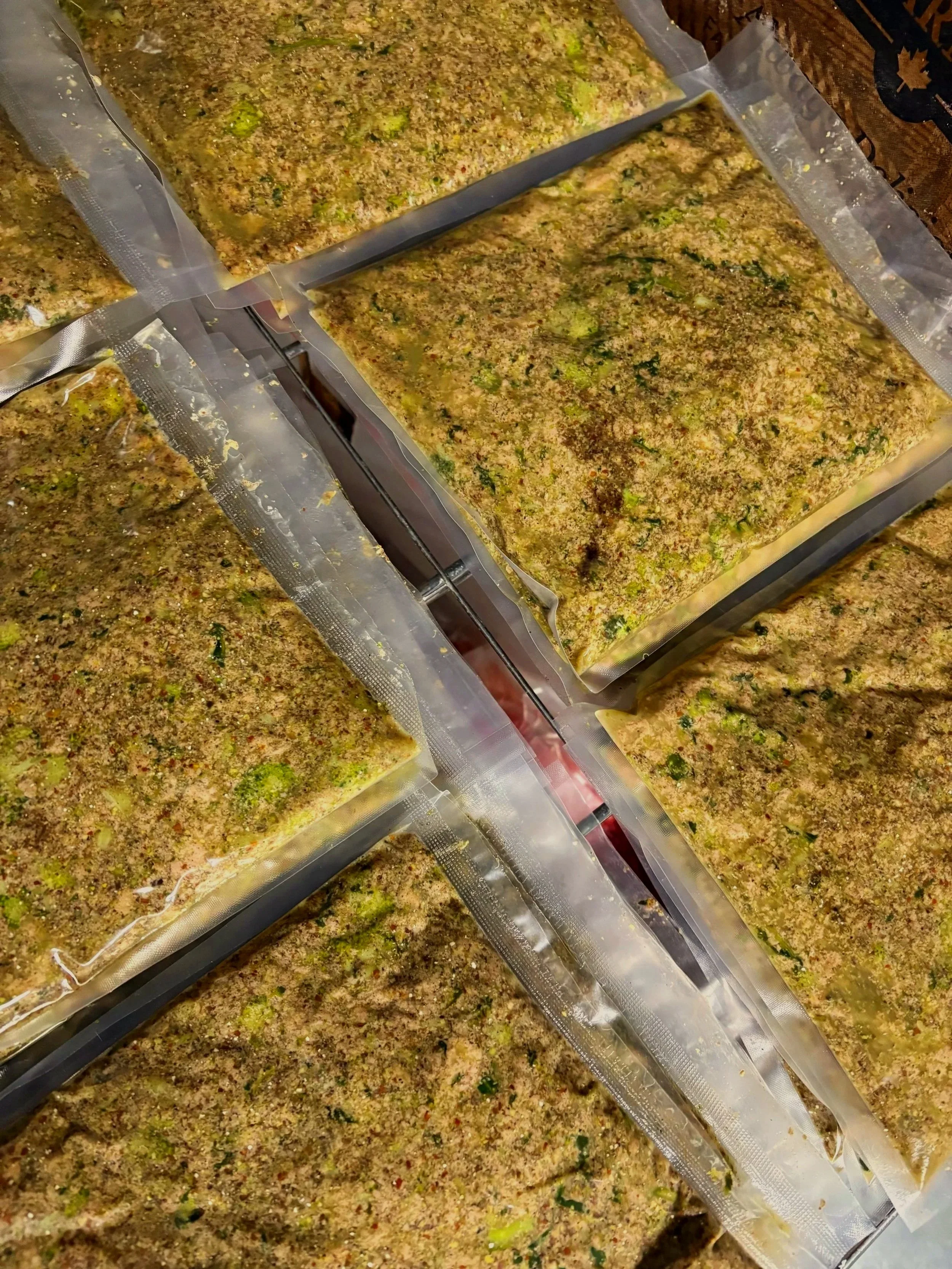 cooked dog food slop close up packets individual